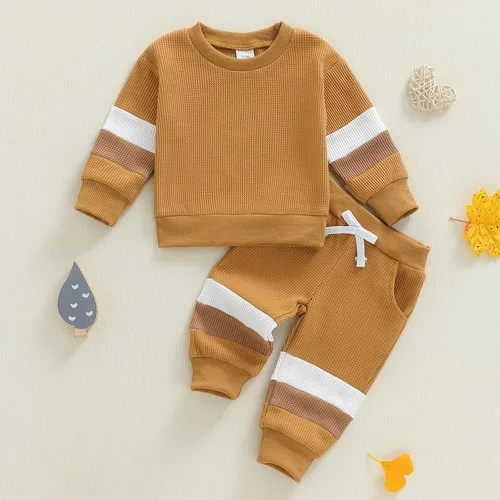 Miniatura 34 de Kuriozud Conjunto de 2 piezas de sudadera con cuello redondo y pantalones deportivos para niños pequeños para otoño e invierno