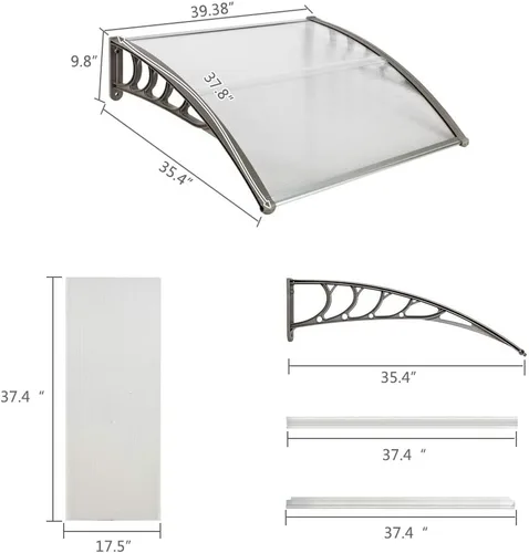 Miniatura 3 de Toldo para ventana, toldo para puerta, aplicación doméstica, cubierta de lluvia para puerta y ventana, aleros (39.4 x 39.7 pulgadas, soporte gris)