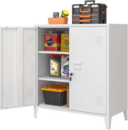 Miniatura 16 de Gabinete de almacenamiento de metal 35.4 "H Armario de almacenamiento con bloqueo Con 2 estantes y puertas ajustables, pequeño armario
