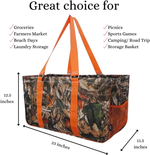 Miniatura 414 de NGIL Bolsa de comestibles reutilizable extra grande plegable de gran tamaño para comestibles, almacenamiento, picnic, playa, Estampado
