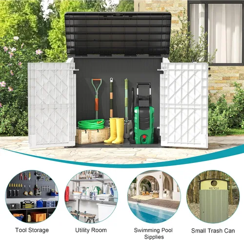 Miniatura 5 de LHBcraft Armario de almacenamiento para exteriores de 36 pies cúbicos con puertas con cerradura, cobertizo de almacenamiento horizontal portátil