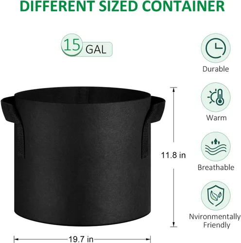 Miniatura 2 de JNYONG Paquete de 12 bolsas de cultivo no tejidas gruesas de 15 galones, macetas de tela de aireación con asas (negro)