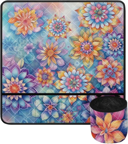 Estera de máquina de coser con flores brillantes y florales bohemias, reduce la vibración, antideslizante, organizador duradero Flores brillantes