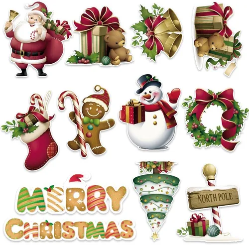 Hying Juego de 48 tablones de anuncios de árbol de Navidad, Papá Noel, decoración de muñeco de nieve, recortes de papel de cartulina para