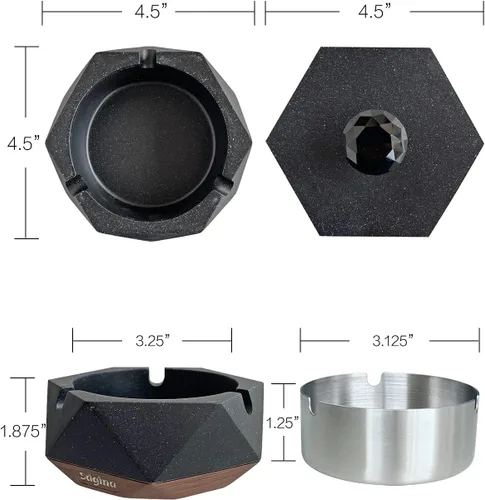 Miniatura 7 de Cenicero para exteriores con tapa, cenicero negro para patio exterior, bandeja de ceniza fresca al aire libre