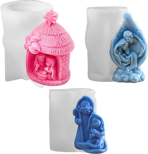 Miniatura 3 de Molde de silicona religioso de Jesús Natividad de la Santa Familia para suministros de fabricación de velas, molde de vela de Jesús Virgen María