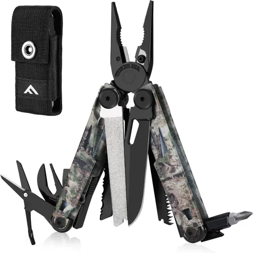 Miniatura 9 de FLISSA Multiherramienta, cuchillo de bolsillo multiherramienta 15 en 1 con funda, alicates multiherramienta EDC de acero inoxidable para hombres
