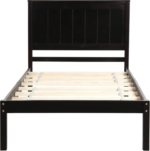 Miniatura 4 de Merax Cama de plataforma de tamaño individual con cabecero, marco de cama de madera con soporte de listones, no necesita somier, cama de plataforma