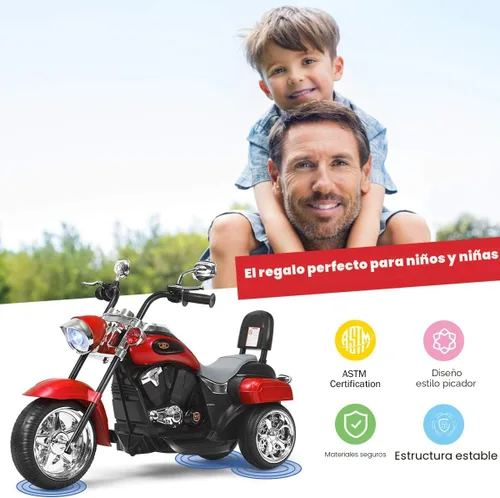 Miniatura 2 de Costzon Motocicleta Infantil, Motocicleta Chopper de Paseo con Batería de 6 V, con Claxon, Faro, 3 Ruedas, Juguetes de Paseo Estables, Motocicleta