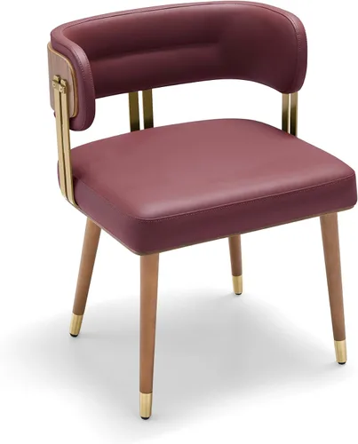 ARTPLAN Silla de comedor de cuero de nogal, moderna silla de cocina tapizada con cojín de espuma de alta resistencia, marco dorado de acero Cereza