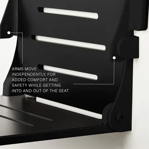 Miniatura 6 de Seachrome Silhouette Comfort Banco de Ducha Plegable de Montaje en Pared con Brazos, Asiento Negro con Marco Negro Mate