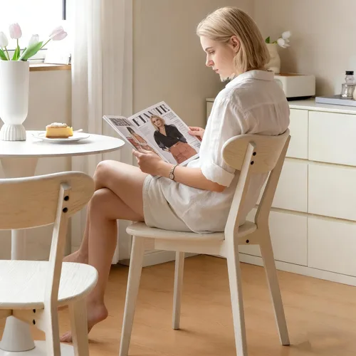 Miniatura 2 de Silla de comedor de madera maciza blanca, silla de comedor de roble de grado FAS individual, respaldo curvado resistente y diseño exterior de pata