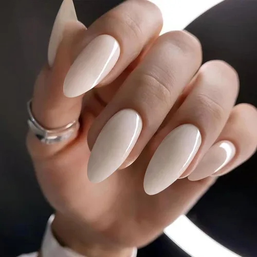 Miniatura 21 de Uñas postizas a presión marrón café, uñas postizas medianas de almendra, color sólido, cobertura completa, uñas postizas artificiales brillantes