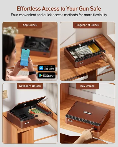 Miniatura 6 de BILLCONCH Caja fuerte inteligente para armas con cable de seguridad, biométrica para pistola de 4 vías, acceso rápido con huella dactilar, teclado