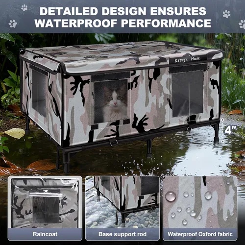 Miniatura 5 de Casa para gatos al aire libre – Refugio resistente a la intemperie para gatos con 2 puertas y cubierta para lluvia, casa impermeable para gatos