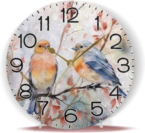 Miniatura 6 de ALAZA Reloj de pared con diseño de pájaros en rama, funciona con pilas, silencioso, de cuarzo, analógico, rústico, estilo rural, redondo, decoración