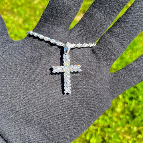 Miniatura 4 de VVS1 - Colgante de cruz de moissanita para hombres y mujeres, chapado en oro de 18 quilates, plata de ley 925 maciza, color D, solo colgante