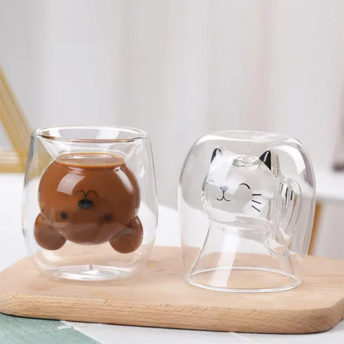 Miniatura 6 de ANSQU Linda taza de té de gato, tazas de café de doble pared de vidrio, vaso de chupito de espresso, taza de leche (6.8 fl oz/6.8 oz), regalos