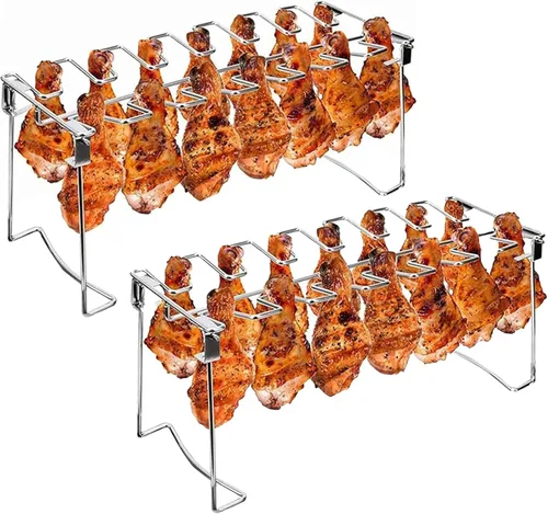 Miniatura 5 de Triceratops 2 paquetes de rejilla para parrilla, estante para patas y alas de pollo, soporte de asador de acero inoxidable con 14 ranuras