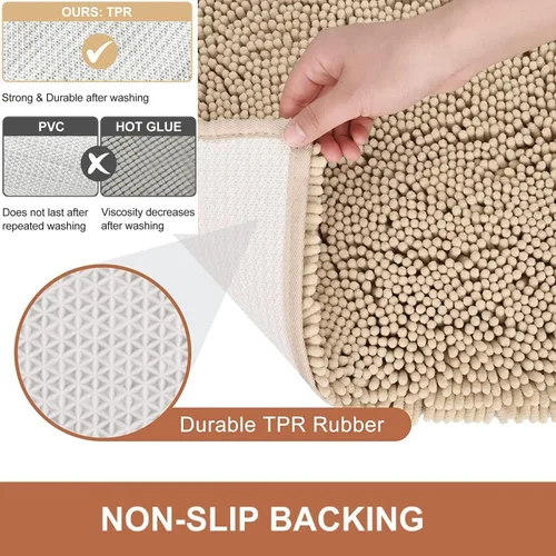 Miniatura 6 de Alfombras de baño de felpilla extrasuaves y absorbentes, antideslizantes, de secado rápido, lavables a máquina, para suelo de baño, bañera y ducha