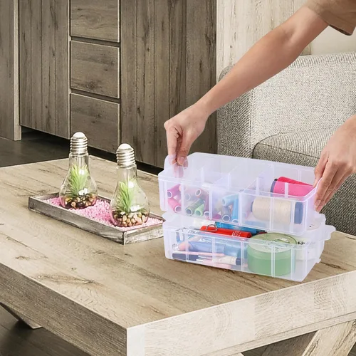 Miniatura 5 de Caja de almacenamiento apilable de plástico con 30 compartimentos ajustables, 3 niveles, organizadores de manualidades apilables transparentes