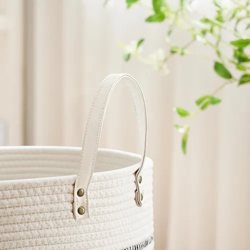 Miniatura 3 de VIPOSCO Cesta alta para ropa sucia, cesta grande para ropa sucia con mango de cuero, cesta de almacenamiento de cuerda tejida para manta, juguete