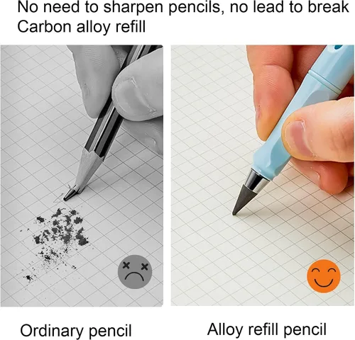 Miniatura 2 de Lápices eternos, bolígrafo sin tinta, lápiz infinito, sin necesidad de sacapuntas 0.7mm, 4 lápices con 8 puntas reemplazables (negro blanco)
