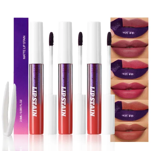 Miniatura 21 de evpct Tintas de labios que se despegan de color rojo mauve profundo con pinza, lápiz labial líquido mate de larga duración, resistente al agua