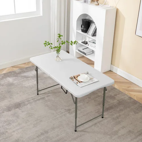 Miniatura 7 de BTEXPERT Mesa plegable de plástico plegable de 4 pies, ligera, altura ajustable, asa de transporte portátil para interiores y exteriores, para Blanco