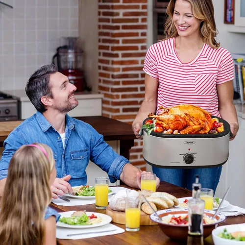 Miniatura 7 de Sunvivi Horno eléctrico asador de pavo de 20 cuartos de galón con tapa, tostadores eléctricos con bandeja extraíble, tostador grande, tapa