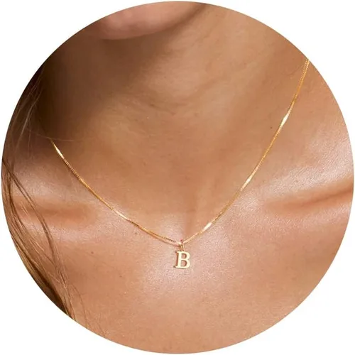Foxgirl Gold Initial Necklaces for Women Girls, Dainty Gold Letter Necklace Tiny A-Z Pendant Choker Necklace Trendy Cute Personalized Monogram Name
