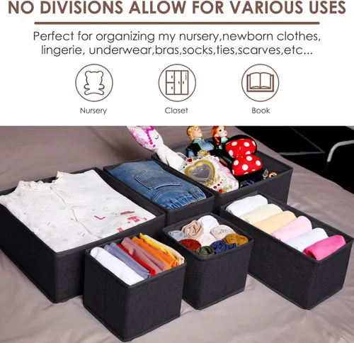 Miniatura 8 de Criusia 6 paquetes de divisores organizadores de cajones de ropa, organizador de cajones de cómoda de tela plegable para guardar ropa, organizador