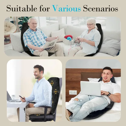 Miniatura 7 de Masajeador de espalda con calor, 5 modos de vibración y 2 niveles de calor, almohadilla de masaje para silla, cojín de masaje eléctrico