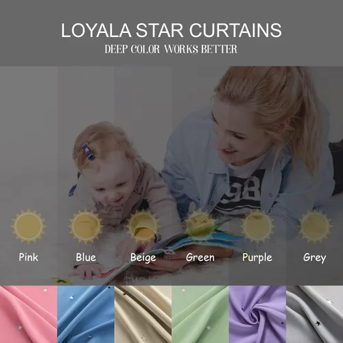 Miniatura 8 de Loyala Cortinas opacas de doble capa con diseño de estrellas para dormitorio de niños, bonitas, 63 pulgadas de largo, juego de 2 paneles, beige, 42