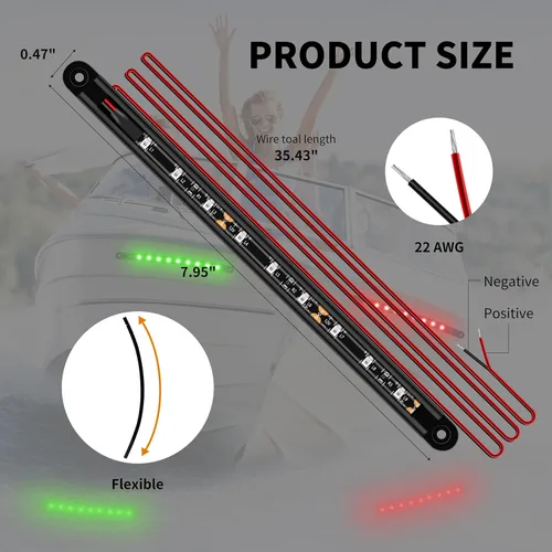 Miniatura 2 de RVZONE Luces de navegación para barcos, iluminación de navegación para barcos LED, iluminación marina para pesca nocturna, luces rojas y verdes