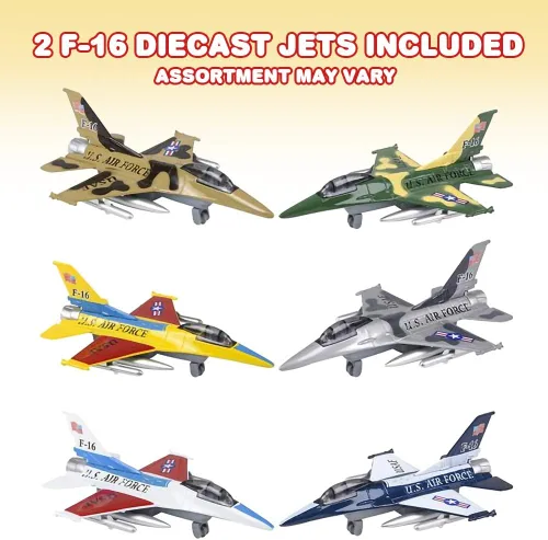 Miniatura 2 de ArtCreativity Jets F-16 fundidos a presión con mecanismo de retroceso, juego de 2, 7.5 pulgadas de metal fundido a presión para niños, decoraciones