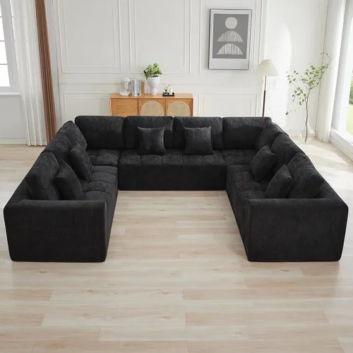 Miniatura 24 de Sofás modulares deshuesados de 140 pulgadas para sala de estar, sofá modular modular de nube comprimida, sofá moderno en forma de U de 9 plazas Gris
