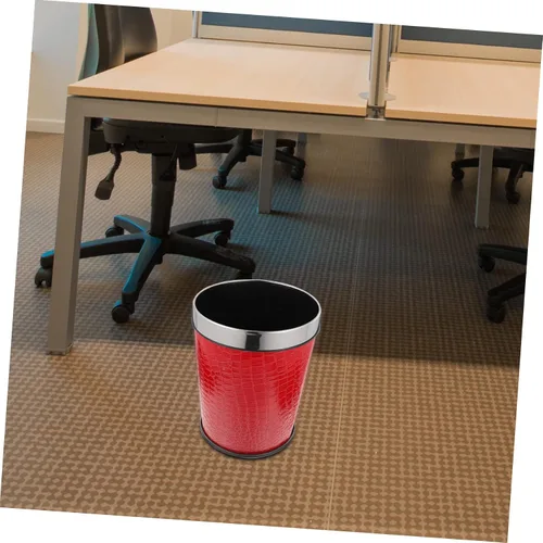 Miniatura 9 de Bote de basura de plástico rojo con cuero, 1.0 litros, para oficina y hogar