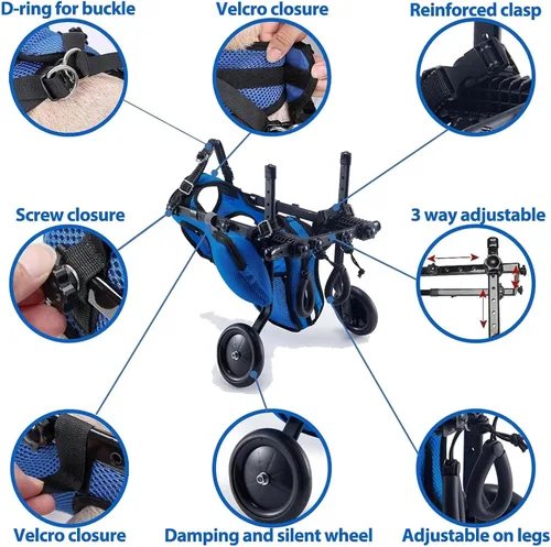 Miniatura 5 de Silla de ruedas para perros para patas traseras, silla de ruedas ligera y ajustable, carrito de apoyo completo para patas traseras, inconvenientes