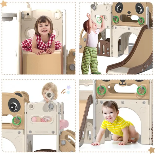 Miniatura 4 de Nyeekoy - Juego de tobogán y escalador 9 en 1 para niños pequeños, para interiores y exteriores, con aro de baloncesto, telescópico y espacio