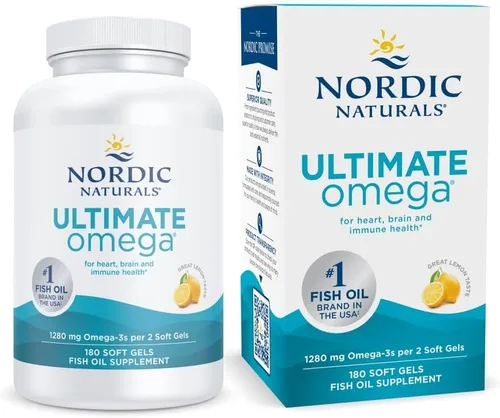 Nordic Naturals Ultimate Omega, sabor a limón, 180 geles suaves, 1280 mg de Omega-3, aceite de pescado Omega-3 de alta potencia con EPA y DHA,