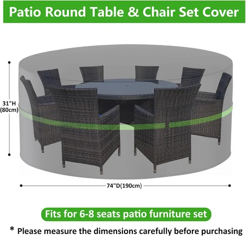 Miniatura 2 de Funda redonda para mesa de exterior de 74 pulgadas, funda impermeable para muebles de patio, resistente 420D, juego de fundas para mesa de comedor