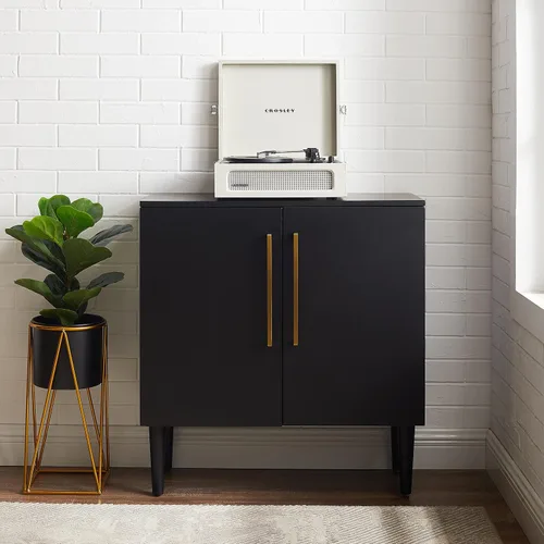 Miniatura 2 de Crosley Furniture Everett Accent - Armario de almacenamiento, soporte para tocadiscos, soporte para discos de vinilo, negro mate