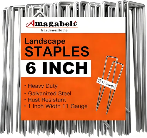 AMAGABELI GARDEN & HOME Paquete de 200 grapas galvanizadas de 6 pulgadas, calibre 11, resistentes al óxido, para jardín, estacas de cubierta de