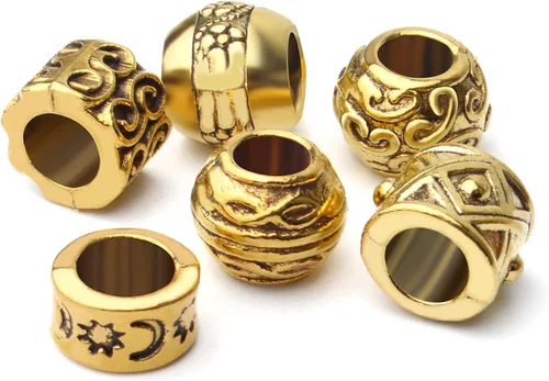 Miniatura 5 de 60 piezas de cuentas espaciadoras de agujero grande tibetanas de oro antiguo, cuentas redondas de tubo, espaciadores europeos rondelle para collar