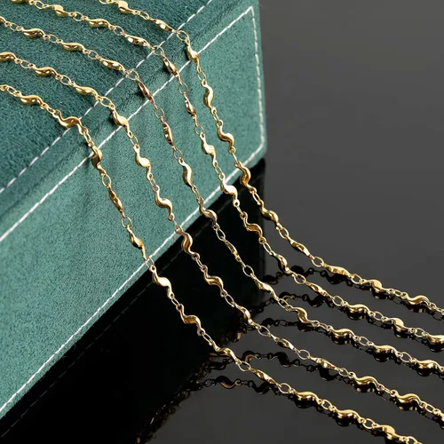 Miniatura 5 de UMAOKANG Cadenas chapadas en oro para hacer joyas, cadena de cable de acero inoxidable de 16.4 ft a granel con anillos de salto y cierres de Oro S