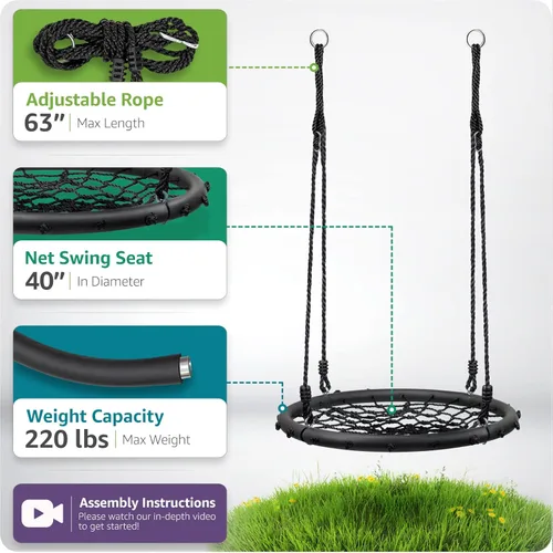 Miniatura 3 de Sorbus Saucer Tree Swing - Columpio redondo de disco para niños al aire libre – 40 pulgadas resistente asiento de 220 libras – fácil de instalar