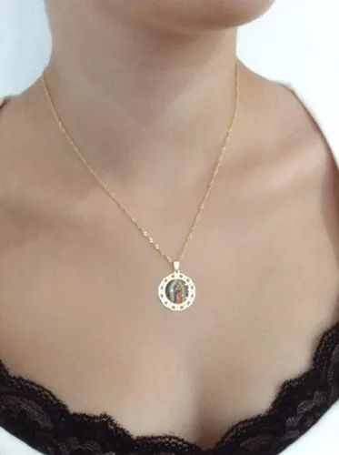 Miniatura 4 de SIFRIMANIA Cadena de medalla religiosa católica chapada en oro para niños y mujeres