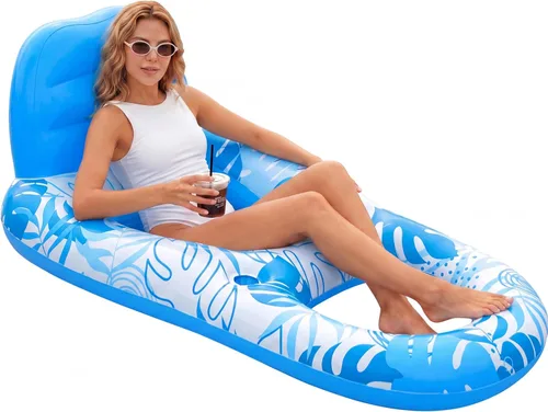 Sloosh Flotadores inflables para piscina, tumbona para adultos, flotador de piscina flotante, silla reclinable flotante con portavasos y reposapiés