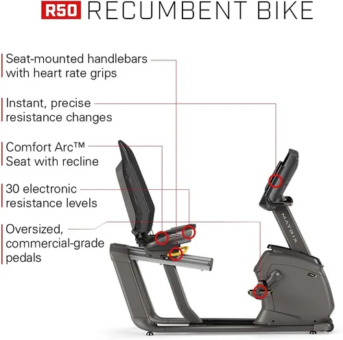 Miniatura 2 de Matrix Fitness R50 Recumbent Bike Club-Quality Dual Form Frame, Comfort Arc Seat Quiet Exact Force Induction Brake Recovery Rides, Low-Impact